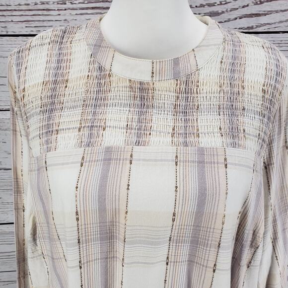 Lane Bryant Light Brown Metallic Stripe Keyhole Top Detail Blouse Size 14 - Picture 3 of 12